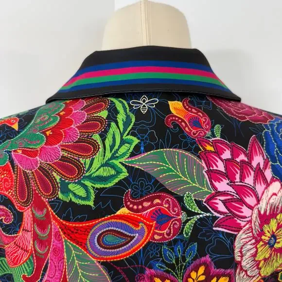 Johnny Was Bee Active Polo Top T-Shirt Short Sleeve Multi-Color Print M - Picture 6 of 8